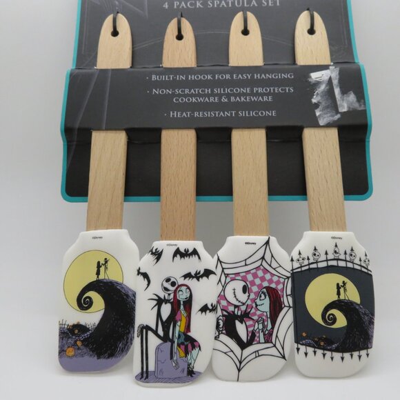 Silicone Spatula Nightmare Before Christmas 4 Pack Set Short Wood Handle New - Picture 10 of 12